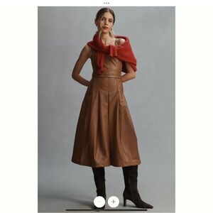 Elegant Brown Leather Midi Skirt